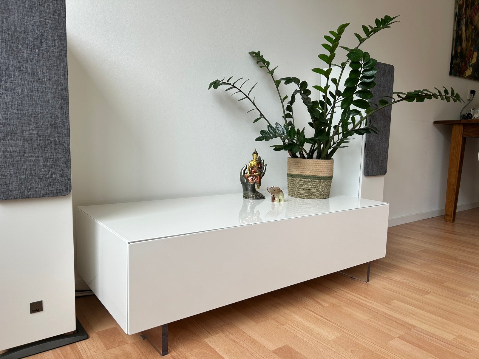 Strak wit tv-meubel met opbergruimte (120x53x35 cm), Ophalen, Overige materialen, Gebruikt, 100 tot 150 cm