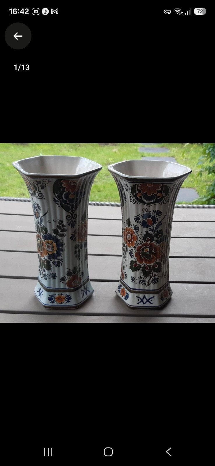 Set van 2 polychroom Delfts Blauw aardewerk vazen, Ophalen of Verzenden