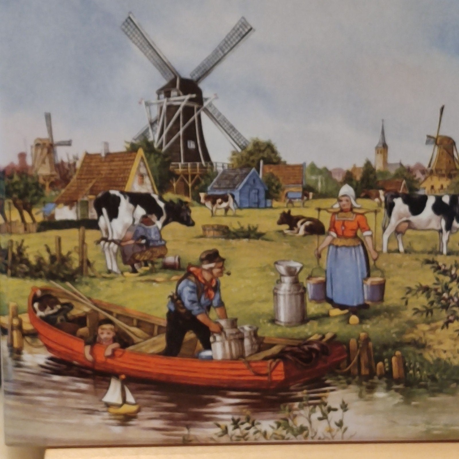 Decoratieve Hollands met molens en boerenleven, Antiek en Kunst, Ophalen of Verzenden