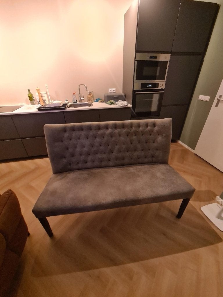 Brocante Opmaat gemaakte bankje 147 cm lang voor leuke prijs, Ophalen, Driepersoons, 75 tot 100 cm, Zo goed als nieuw