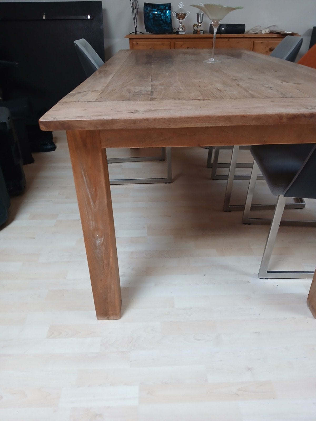 Teak eettafel 220x100 cm - Gezeepte kleur, Ophalen, Teakhout, 200 cm of meer, 50 tot 100 cm