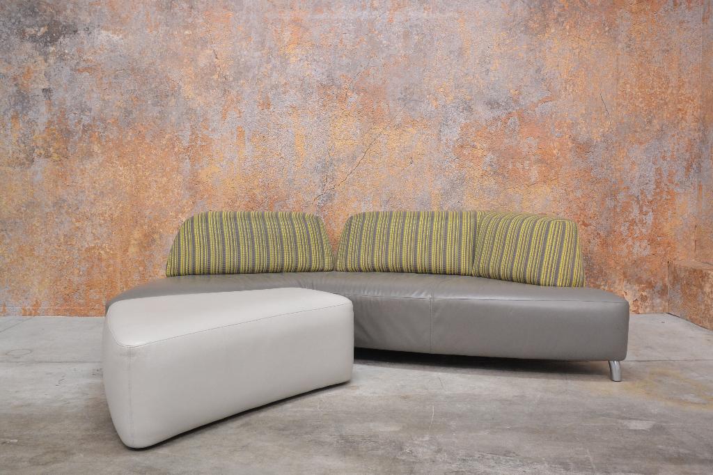 Fraaie, unieke Leolux Archipel designbank in leer + stof, Huis en Inrichting, Leolux, Leolux, Hoekbank, 75 tot 100 cm
