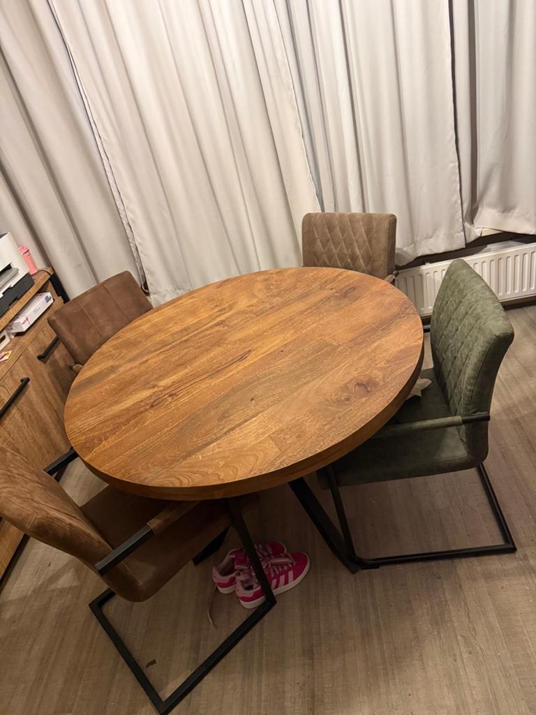 ronde mango houten eettafel, Ophalen, Gebruikt, Mango, 4 tot 6 stoelen