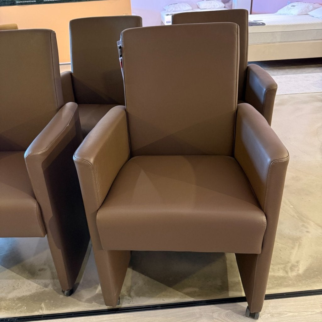 Eetfauteuil Caro - Leder (set van 4) - Bruin - Weber, Huis en Inrichting, Niet ingevuld, Niet ingevuld, Niet ingevuld