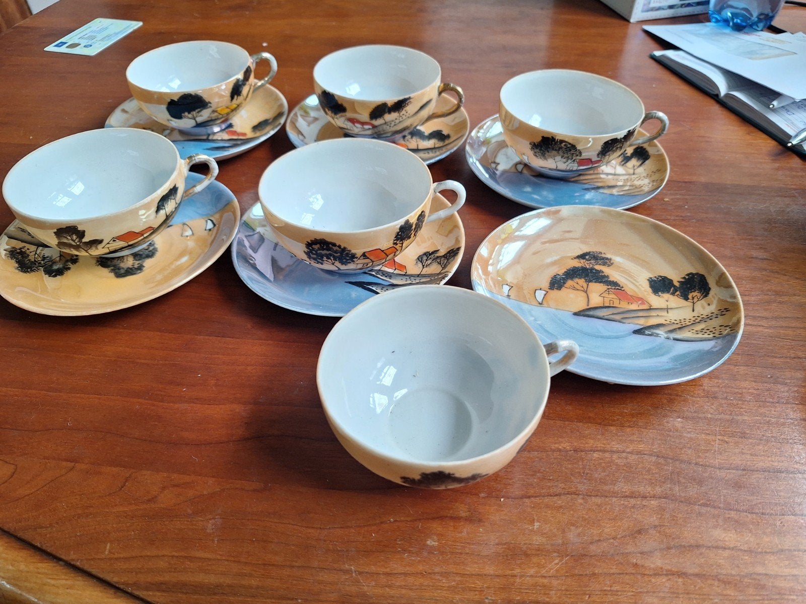 Set van 6 Japanse eierschaal porseleinen kopjes en schotels, Antiek en Kunst, Ophalen