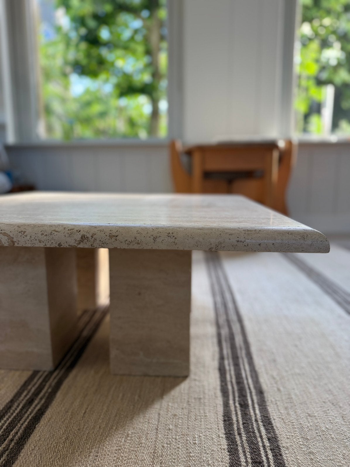 Travertin salontafel 75 x 75 x 32 cm, Ophalen, 50 tot 100 cm, Zo goed als nieuw, Minder dan 50 cm