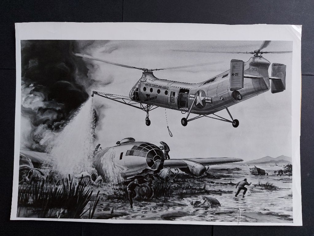 Foto van een tekening van een Piasecki H-21 (F834), Ophalen of Verzenden, Gebruikt, Kaart, Foto of Prent