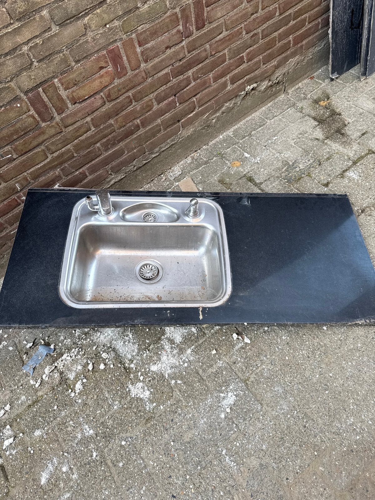Hardsteen aanrechtblad met RVS gootsteen, Ophalen, Zwart, Steen/keramiek, Overige typen