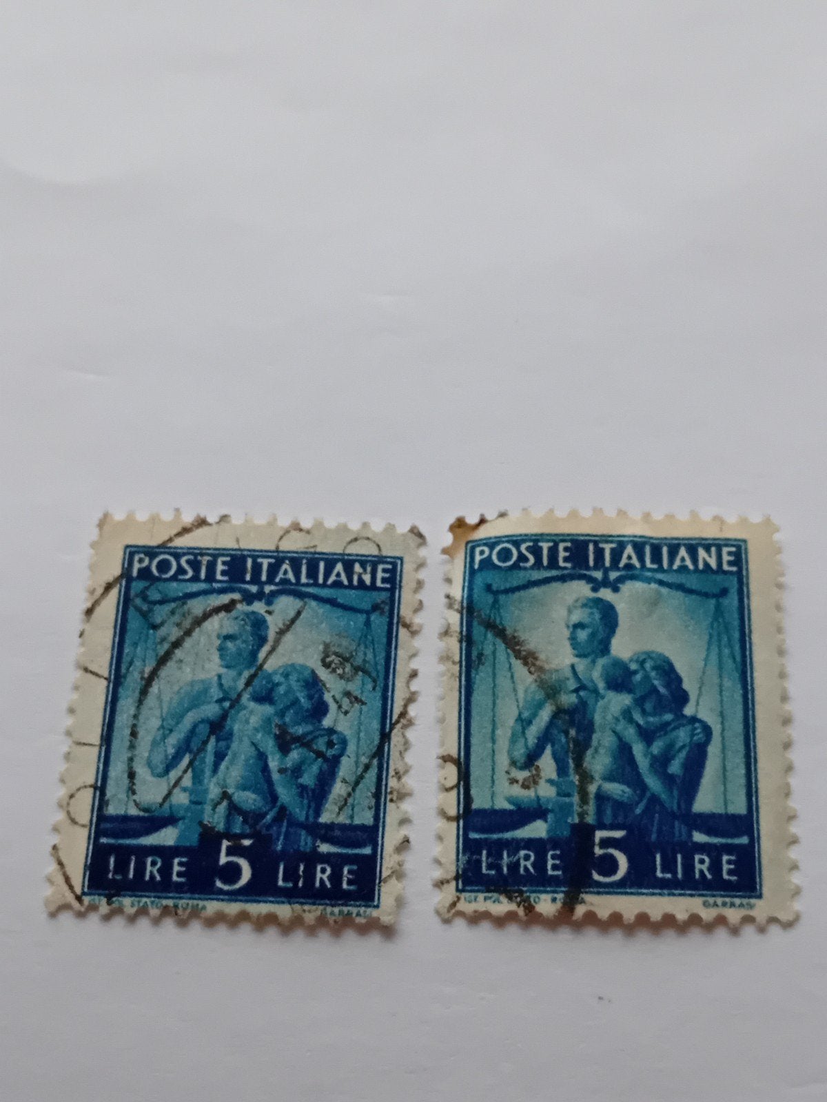 2x Italiaanse postzegels 5 Lire - Gestempeld, Postzegels en Munten, Postzegels | Europa | Italië, Ophalen of Verzenden