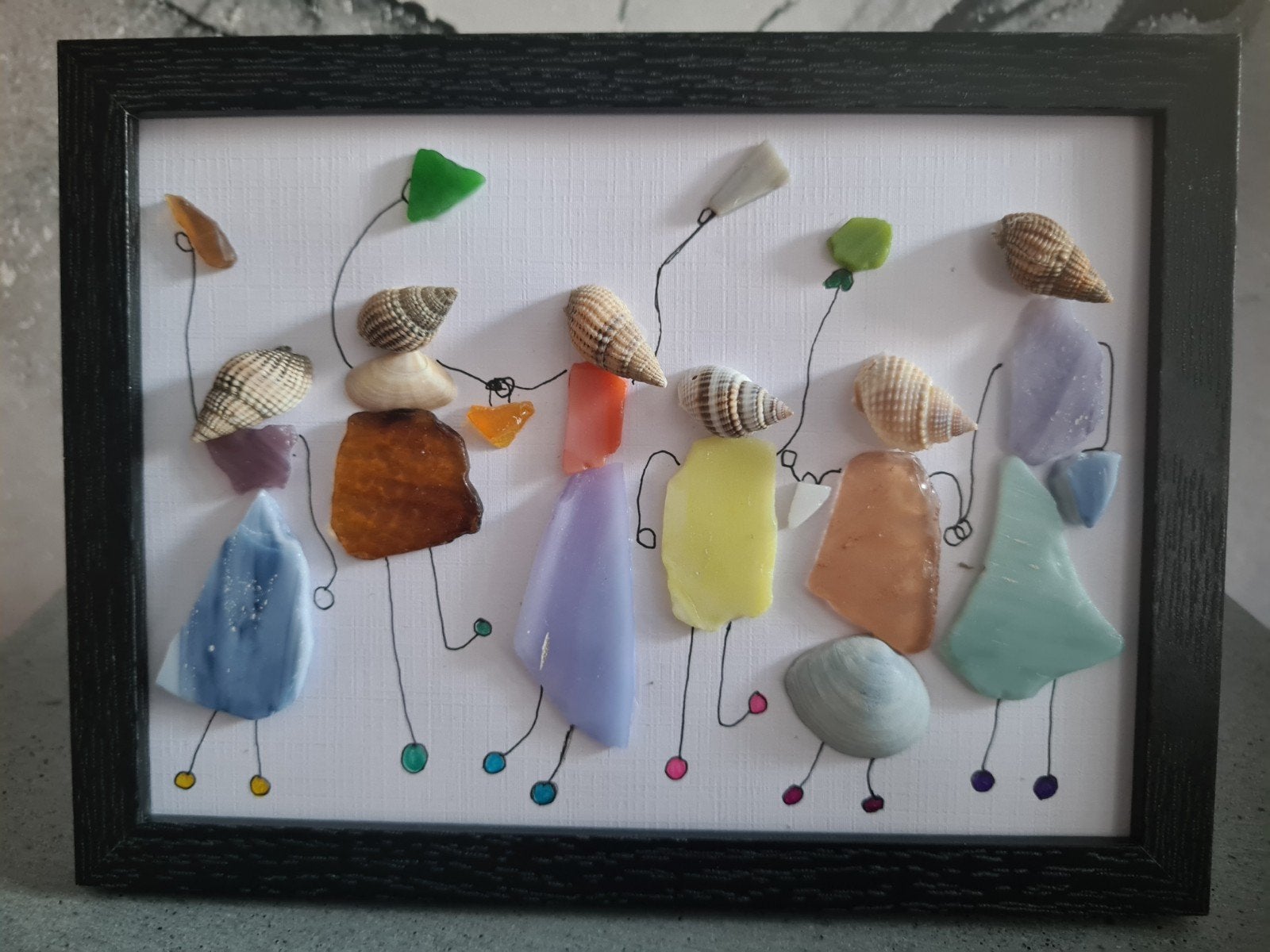 Uniek fotolijstje met schelpen en zeeglas - Handgemaakt, Ophalen, Handgemaakt, Nieuw, Fotolijst