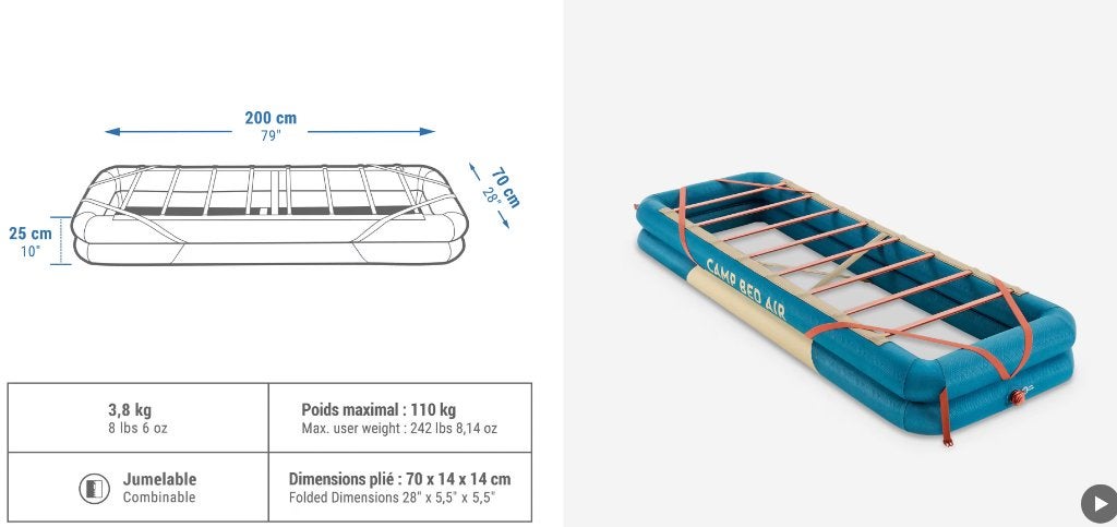 2 x Veldbed Camp Bed Air opblaasbaar, Caravans en Kamperen, Slaapmatten, Ophalen, Zo goed als nieuw, 1-persoons