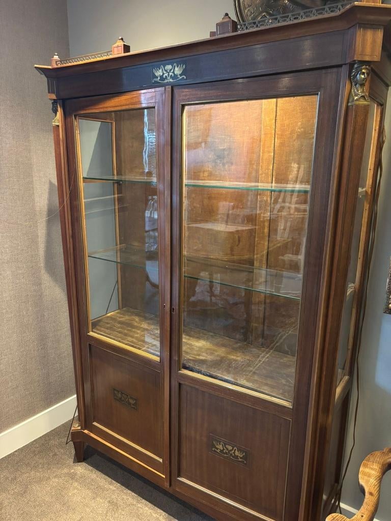 Antieke vitrinekast / servieskast – glas - 181,5 cm hoog, Huis en Inrichting, Kasten | Vitrinekasten, Ophalen, Gebruikt, ., Glas
