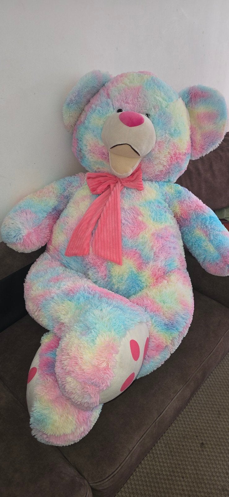 Grote (2meter) kleurrijke teddybeer met roze strik, Ophalen, Overige merken, Overige karakters, Beer