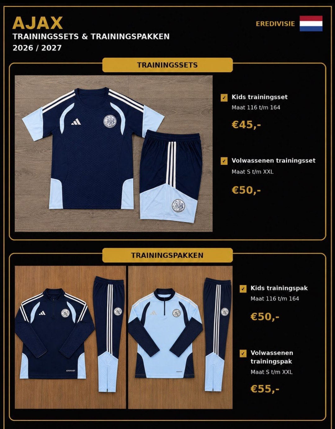 Ajax Trainingsset 2026/2027 - Kids of Volwassenen, Verzenden, Nieuw