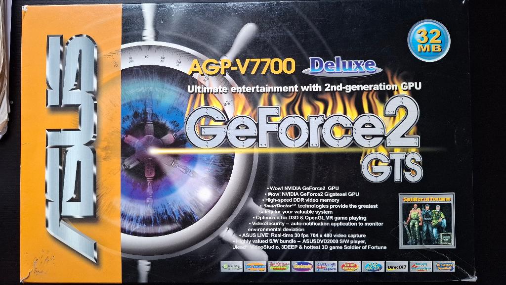 Asus Nvidia Geforce 2 GTS AGP met doos, stereoscopic 3d bril, Computers en Software, Vintage Computers, Ophalen of Verzenden, Asus
