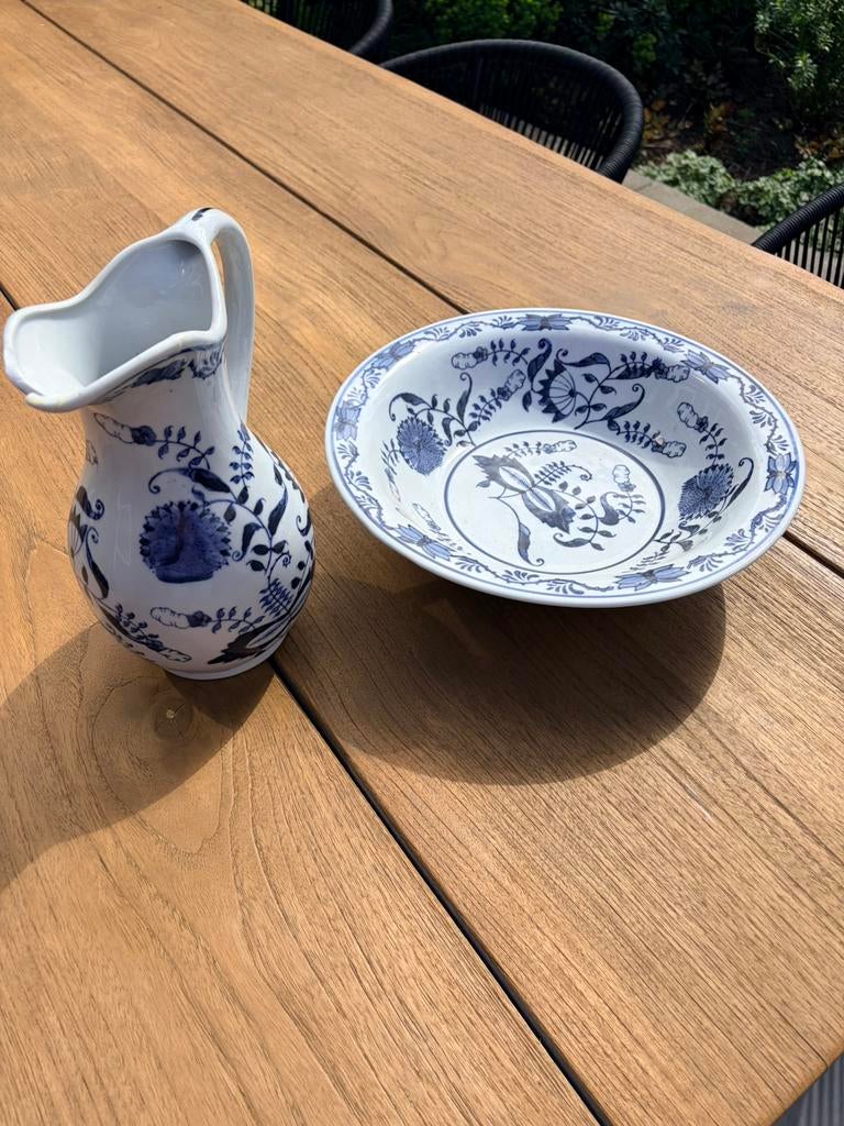 Lampetset met blauwe tekening, Antiek en Kunst, Ophalen