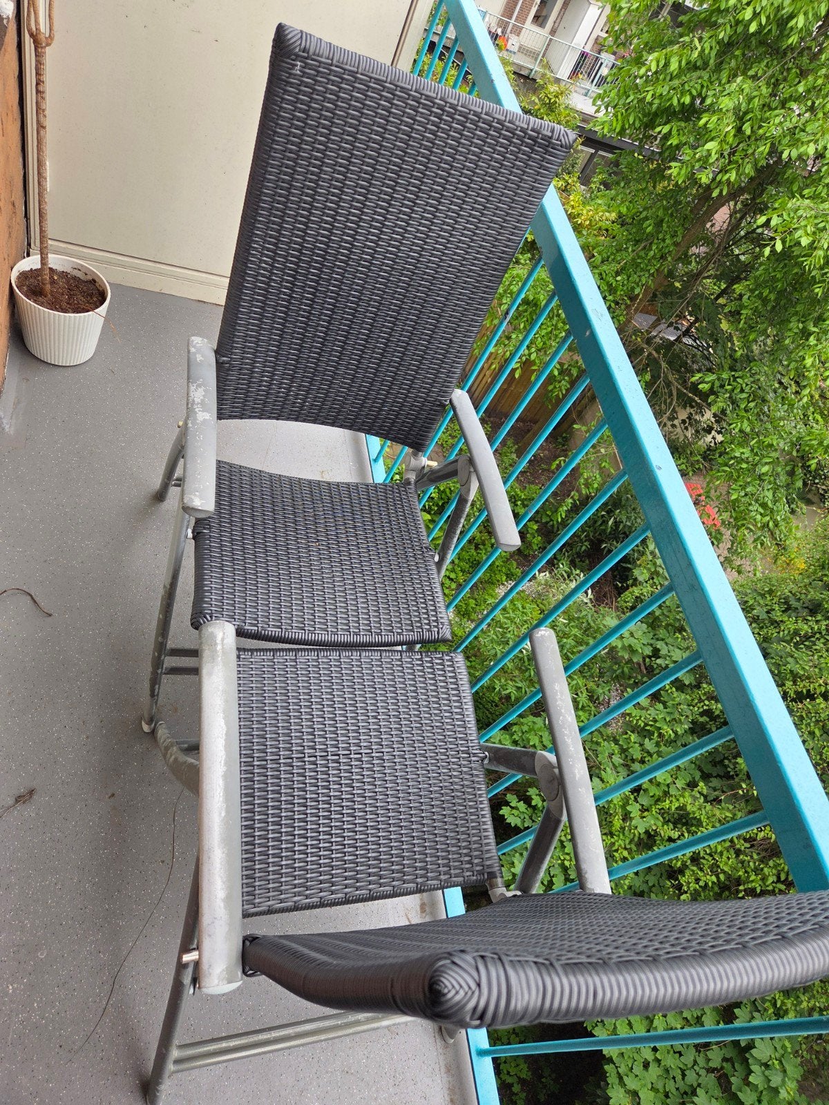 Donkergrijze verstelbare balkon / tuinstoelen, Ophalen of Verzenden, Gebruikt, Kunststof, Verstelbaar