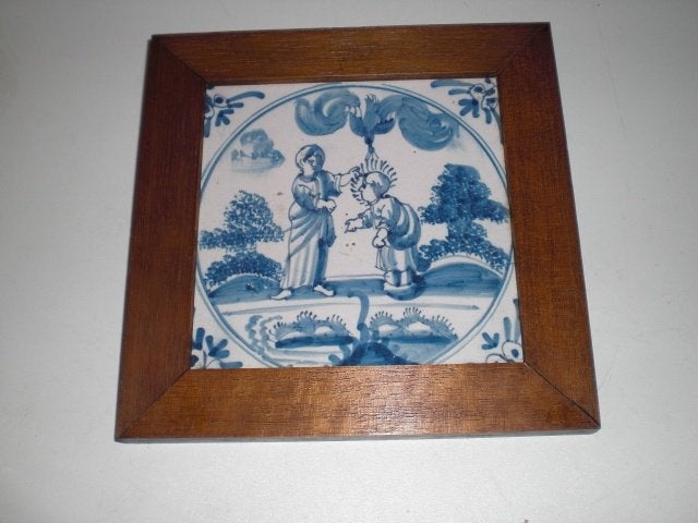 Antieke Delftse bijbel tegel van kunsthandel Ingelijst, Antiek en Kunst, Ophalen of Verzenden