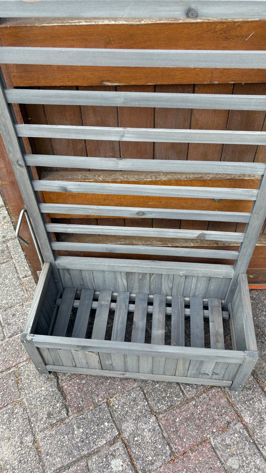 Nieuwe Houten plantenbak met klimrek  Grijs 2 stuks, Ophalen, Gebruikt, Balkon, 60 tot 100 cm