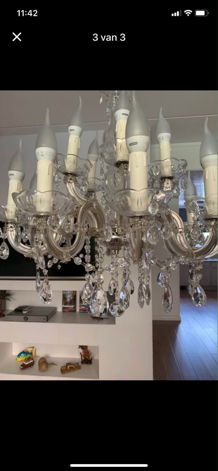 Luxe Kroonluchter met 15 LED Lampjes - Kristal & Metaal, Ophalen, Zo goed als nieuw, Glas, E14 (klein)