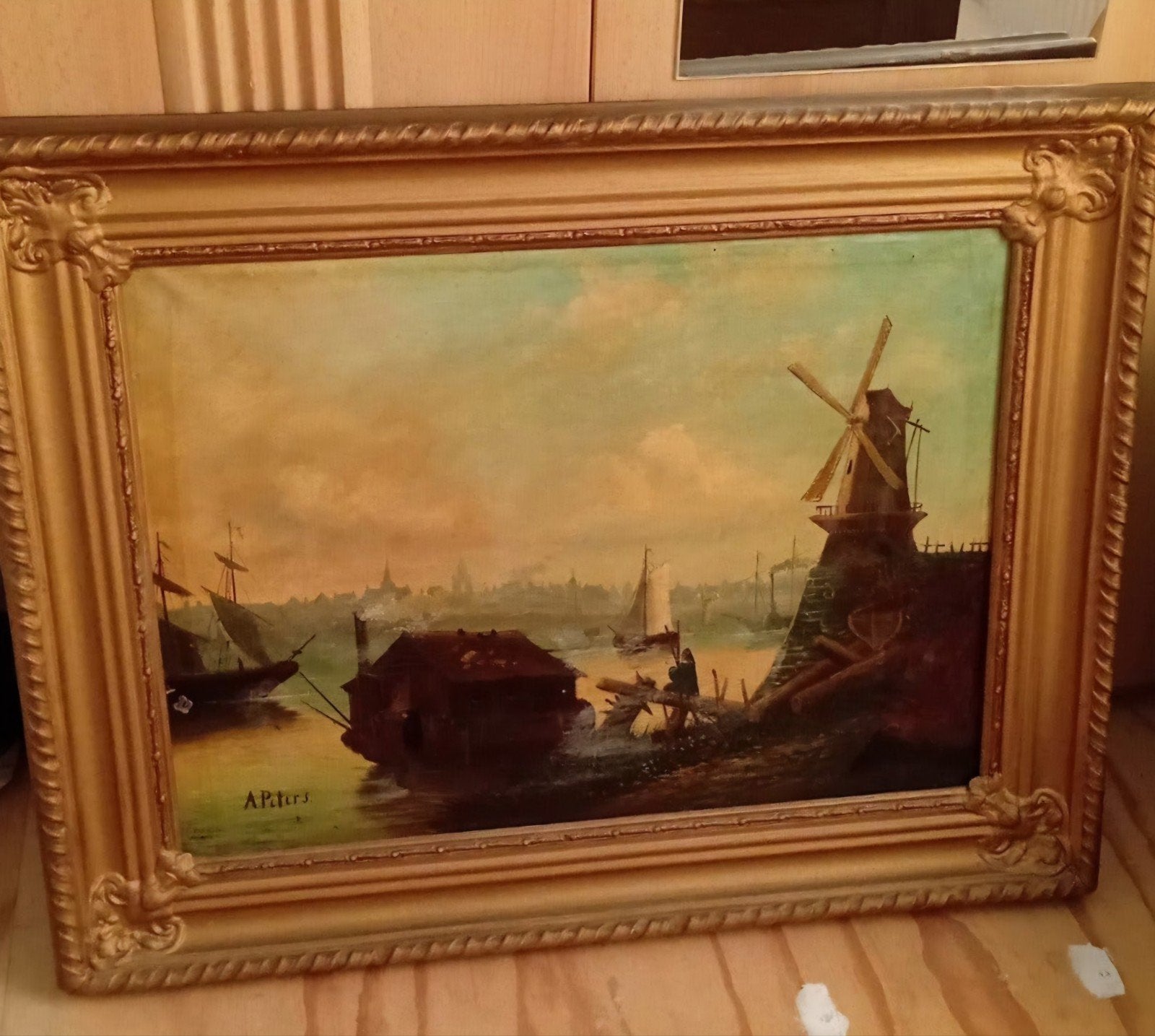 Schilderij olieverf  18 e eeuw van A. Peters, Antiek en Kunst, Kunst | Schilderijen | Klassiek, Ophalen, Maritiem / water, Nederlandse school