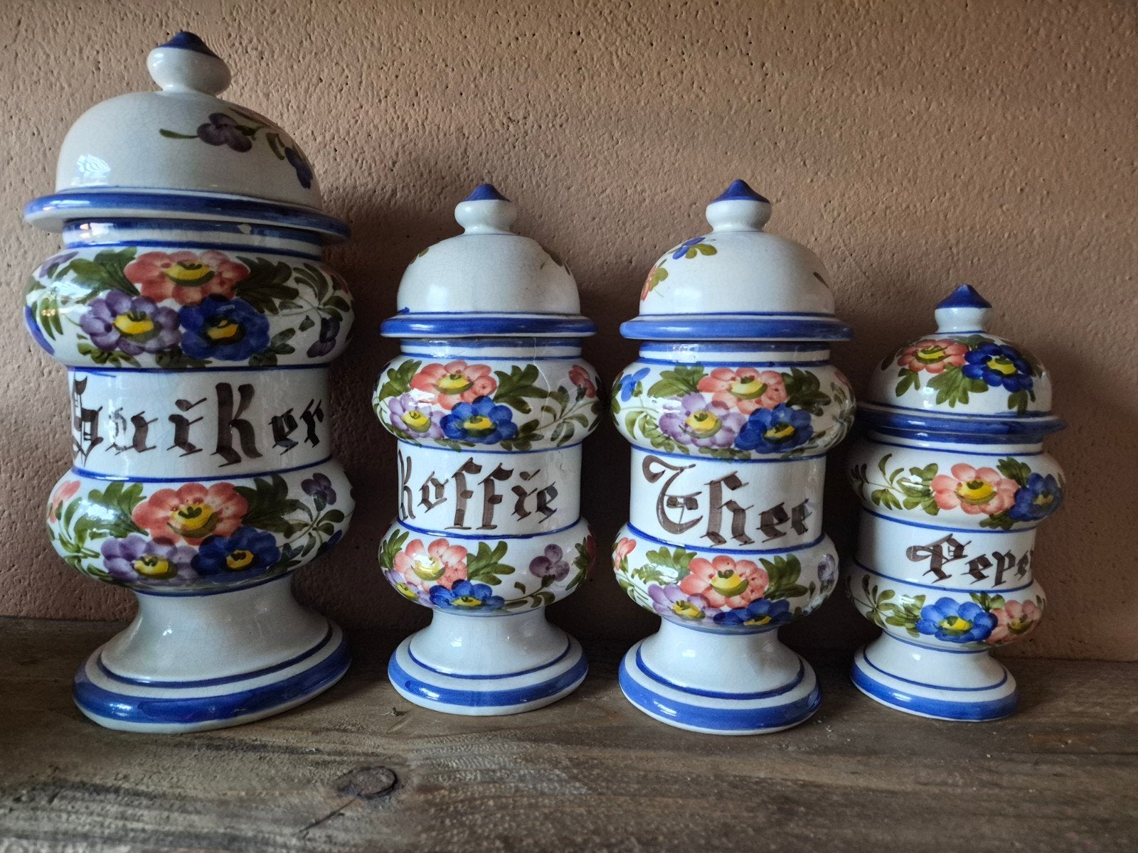 Antieke voorraadpotten set - Suiker, Koffie, Thee, Peper, Antiek en Kunst, Ophalen