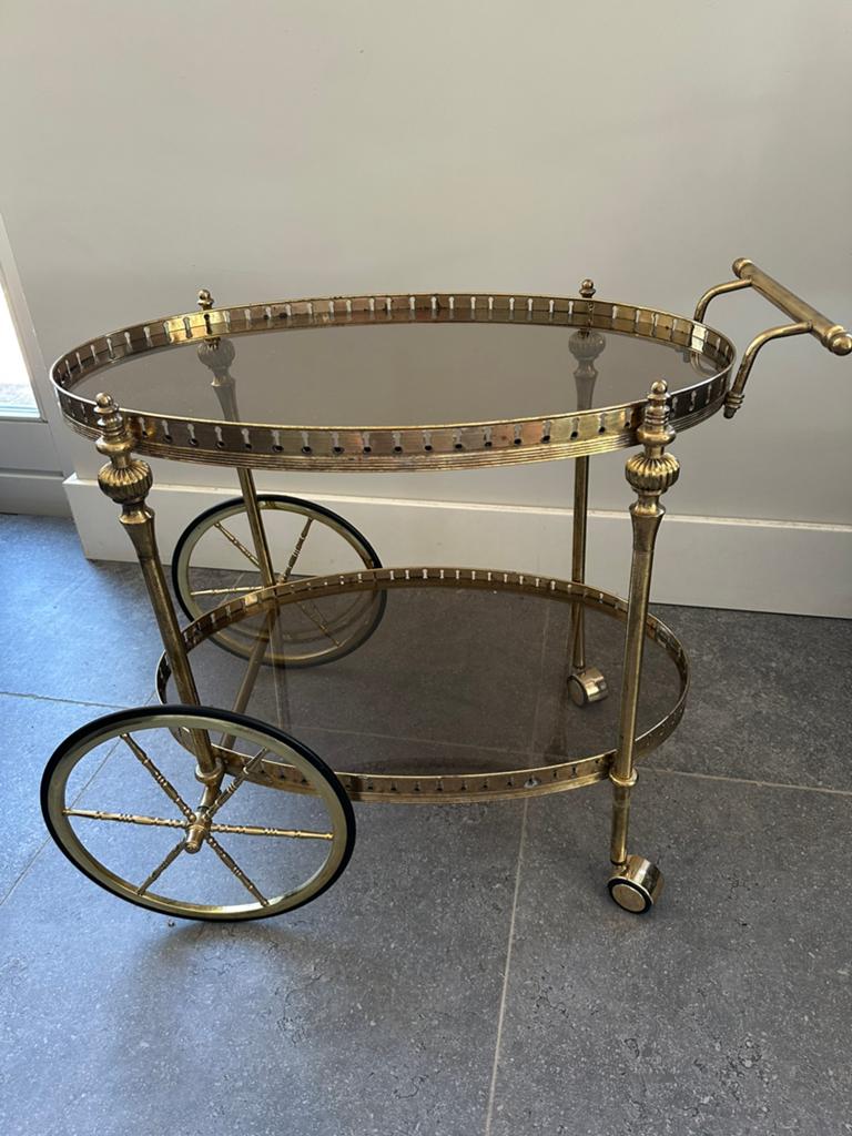 Antieke messing serveerwagen, Ophalen, Minder dan 55 cm, Metaal of Aluminium, Rond