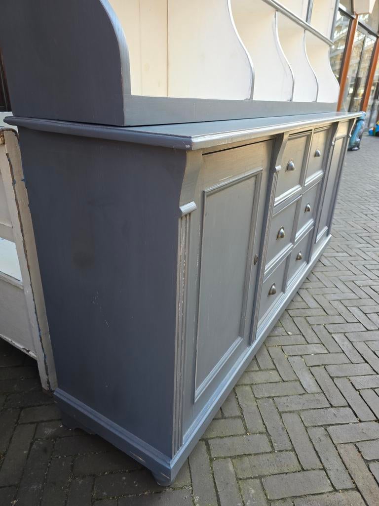 Foto 7 van Charmant grijs-blauwe Grutterskast | Winkelkast | Buffetkast