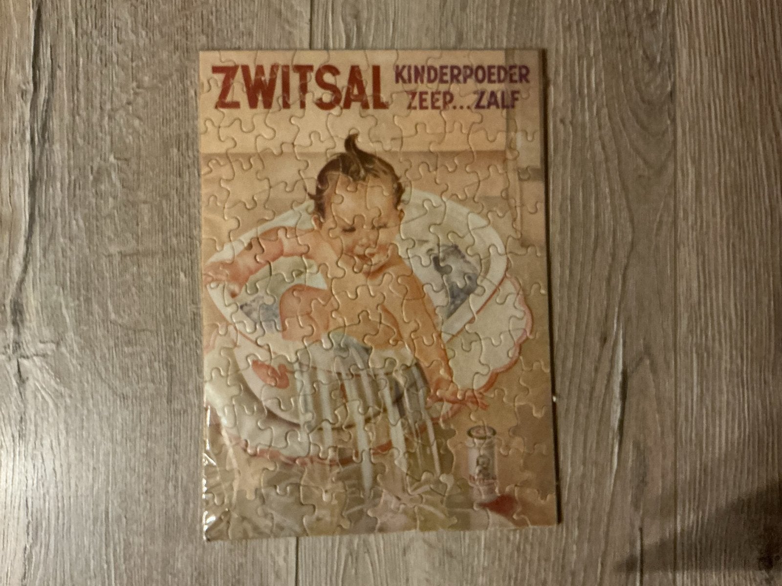 Vintage Zwitsal Puzzel - Baby in Bad, Ophalen of Verzenden, Meer dan 50 stukjes, Gebruikt, 6 jaar of ouder