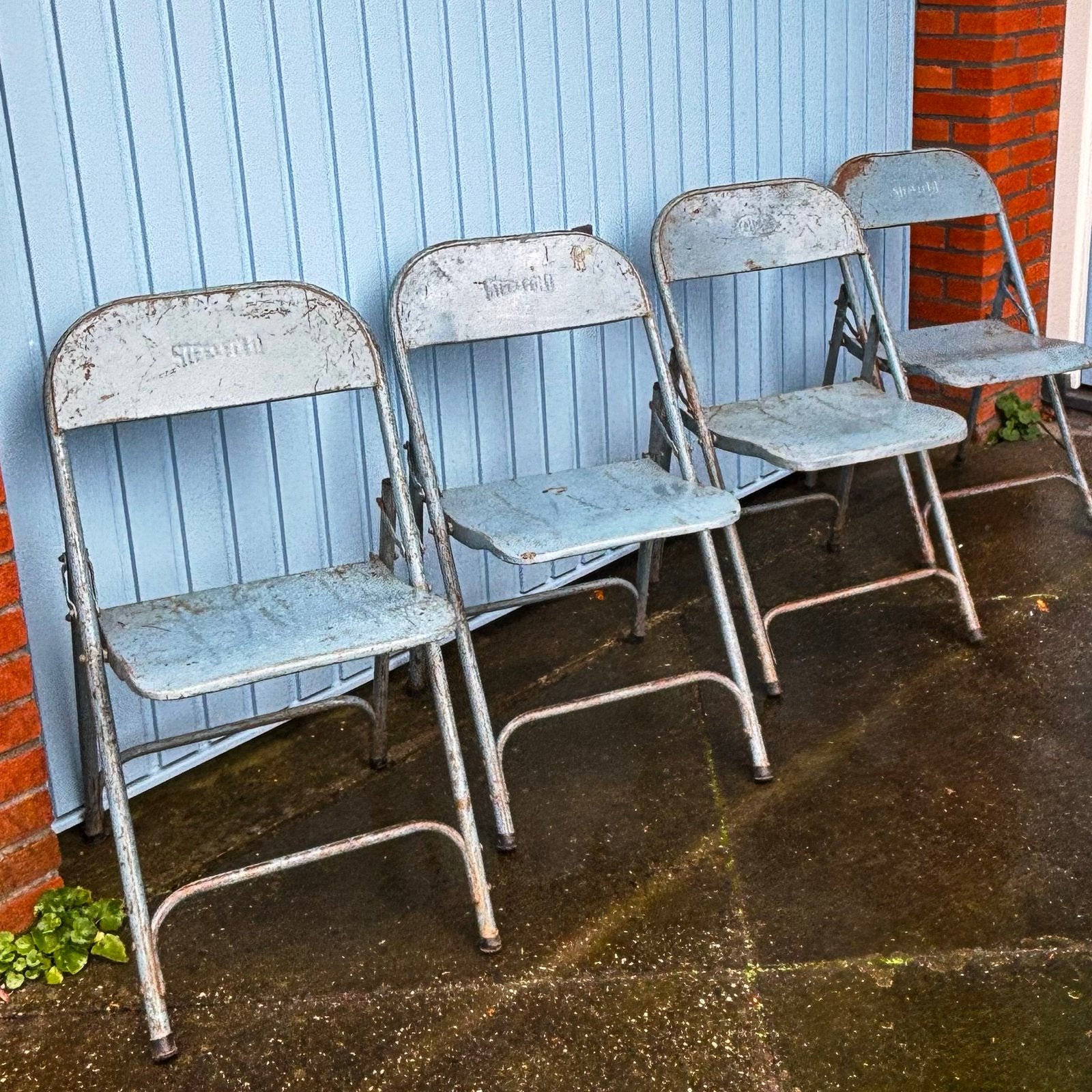 Set van 4 vintage STEELFOLD metalen klapstoelen Industrieel, Ophalen of Verzenden