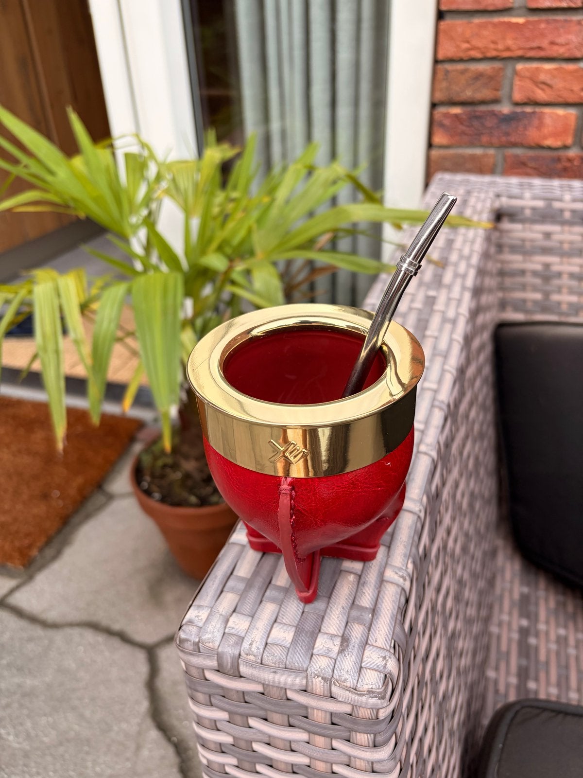 Luxe Rode Mate Cup met Gouden Rand en Bombilla, Overige typen, Nieuw, Ophalen of Verzenden, Metaal