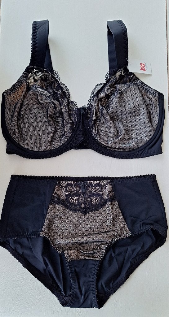 BPC nieuw zwart kanten setje BH G-cup 90G G90, slip 44/46, BPC, Ophalen of Verzenden, Zwart, Setje