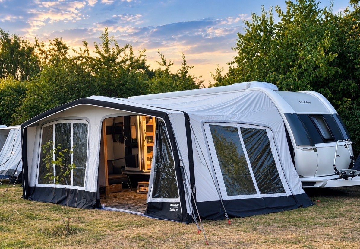 Hobby De Luxe 560 KMFe airco mover luchtvoortent 3 stapelbed, Ophalen of Verzenden