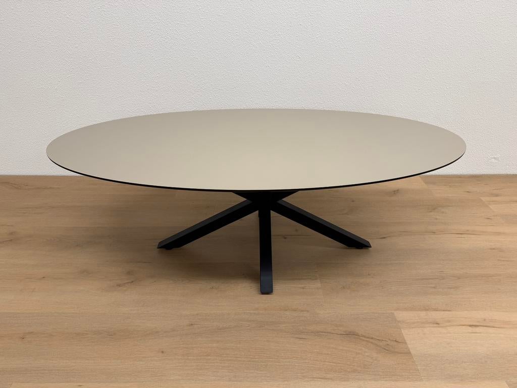 Ovale salontafel HPL Beige 130x70 - Direct Leverbaar, 100 tot 150 cm, Zo goed als nieuw, Ovaal, Info@betaalbaar-design.nl