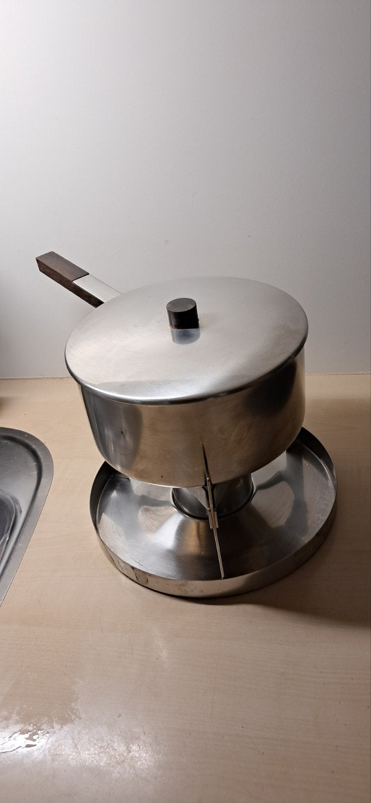 Vintage RVS Fonduepan met Rechaud - Compleet, Zilver, Ophalen of Verzenden, Metaal, Overige typen
