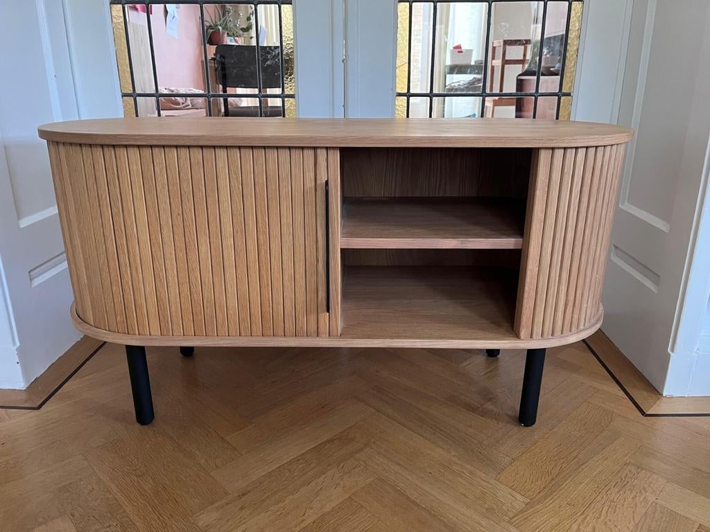 Made Tambo Eikenhouten TV meubel met 1 schuifdeur, Ophalen, Gebruikt