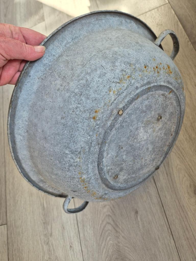 Vintage Zinken Wastobbe / Plantenbak met Handvatten, Ophalen