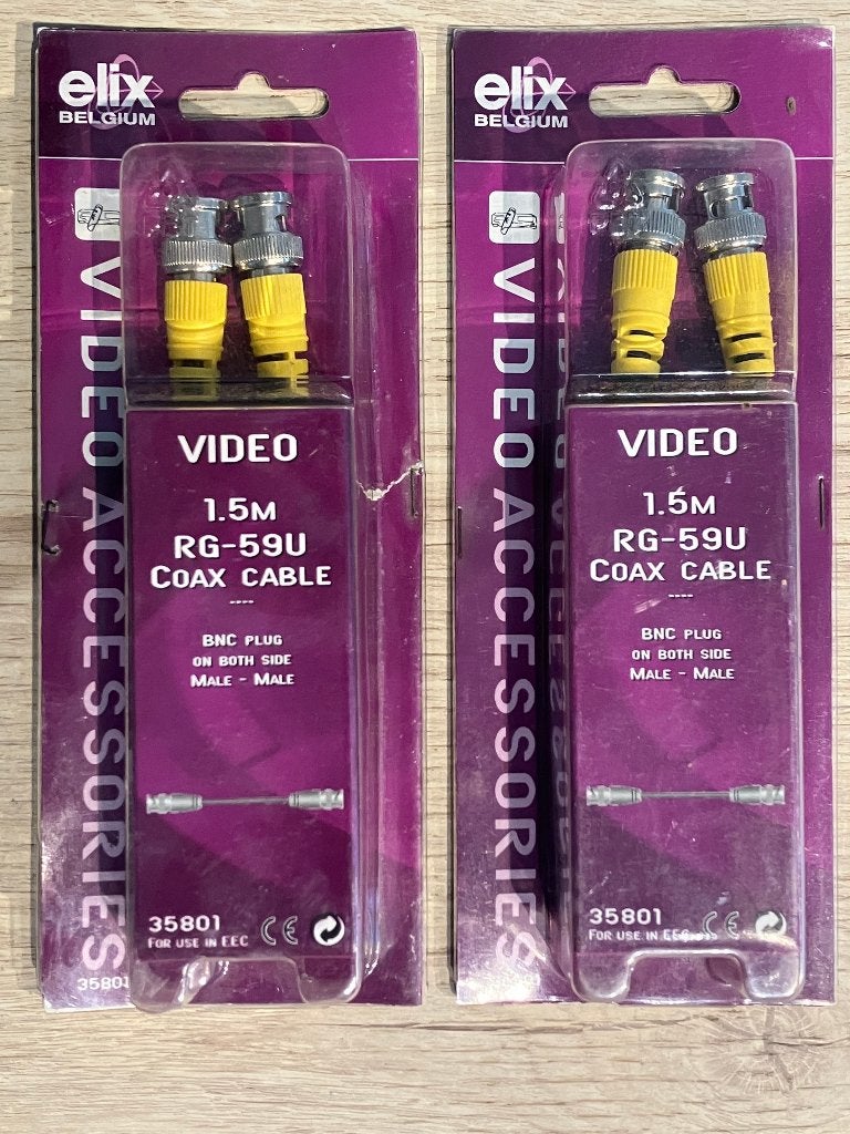NIEUW : 2 * Elix BNC Coax kabel 1,5 Meter - 50 % !, Audio, Tv en Foto, Videobewaking, Ophalen of Verzenden, Nieuw, Binnencamera