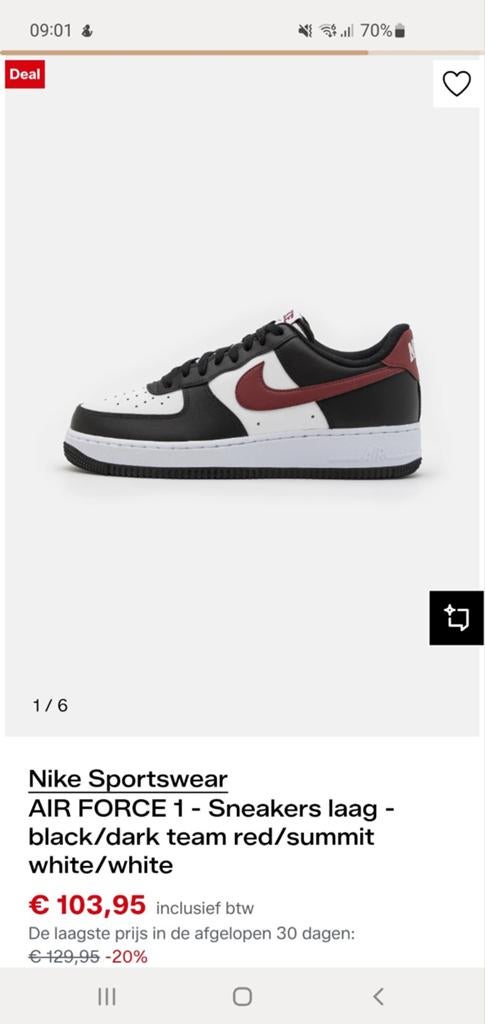 Nike Air Force 1 - Zwart/Wit/Rood, Kleding | Dames, Schoenen, Wit, Nike, Ophalen of Verzenden, Sneakers of Gympen