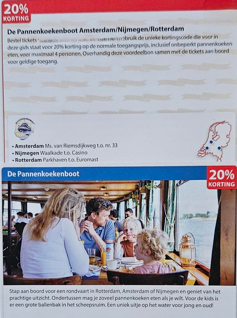 De Pannenkoekenboot Amsterdam/Nijmegen/Rotterdam 20%korting