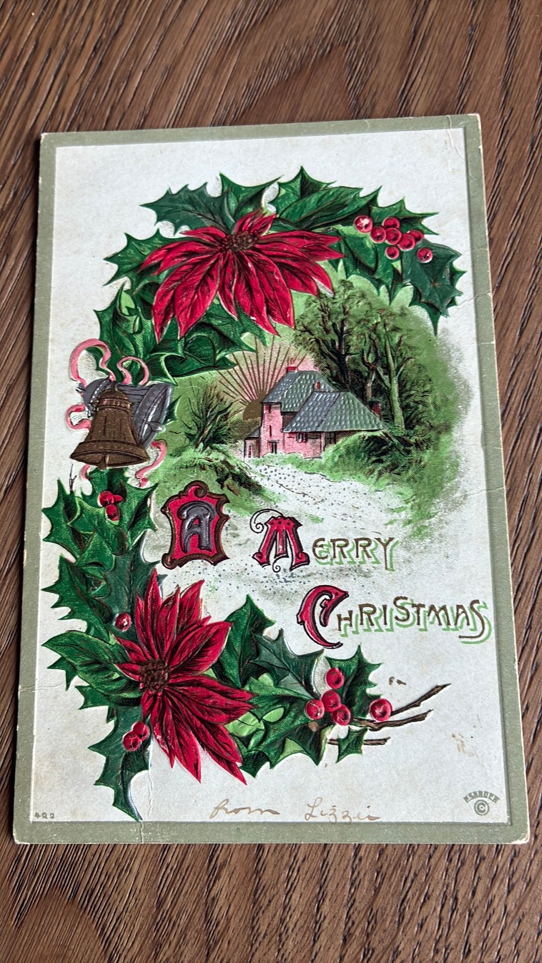 Merry Christmas. Reliefkaart. Landelijk,hulst,kerstster etc, Ophalen of Verzenden, Voor 1920, Ongelopen