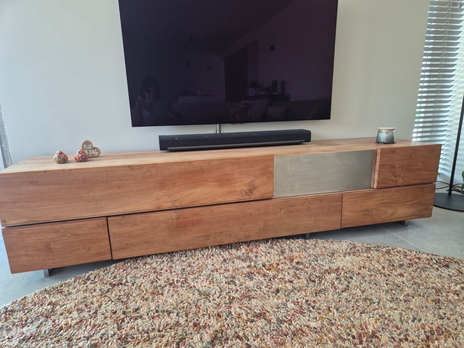 Teak houten dressoir, Ophalen, 25 tot 50 cm, 200 cm of meer, Minder dan 100 cm