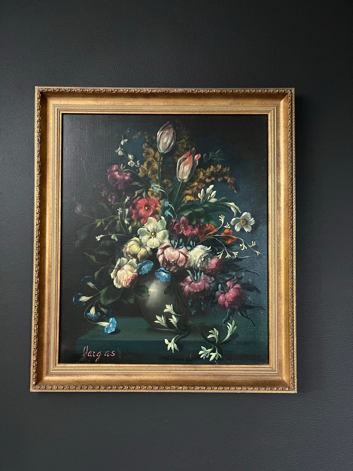 Schilderij bloemstilleven, gesigneerd, Antiek en Kunst, Doek, Gesigneerd, Olieverf, Klassiek