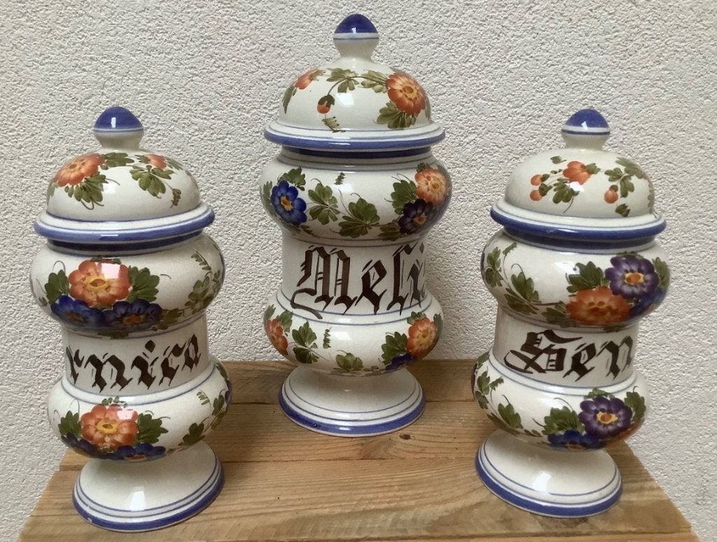 4 vintage apothekerspotten // voorraadpotten, Antiek en Kunst, Curiosa en Brocante, Ophalen of Verzenden