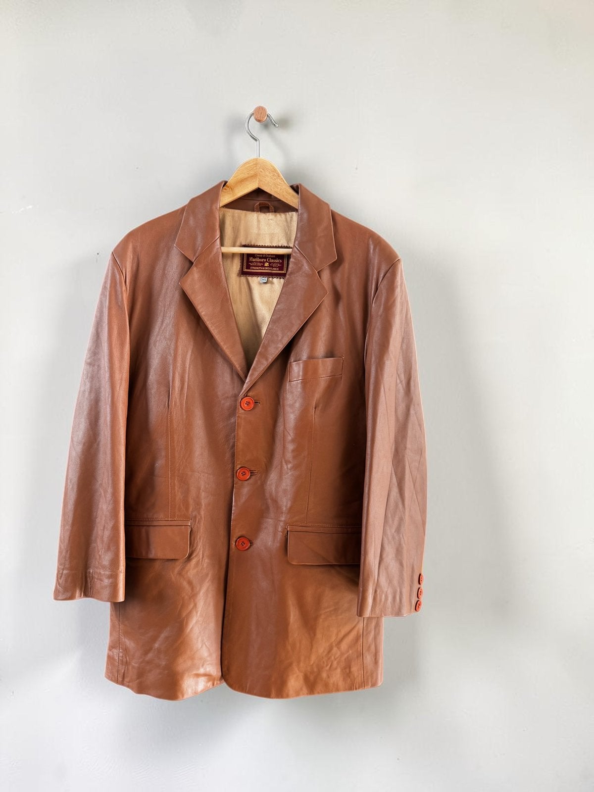 Vintage Marlboro Classics leer colbert blazer M medium bruin, Ophalen of Verzenden, Zo goed als nieuw, Maat 48/50 (M), Bruin