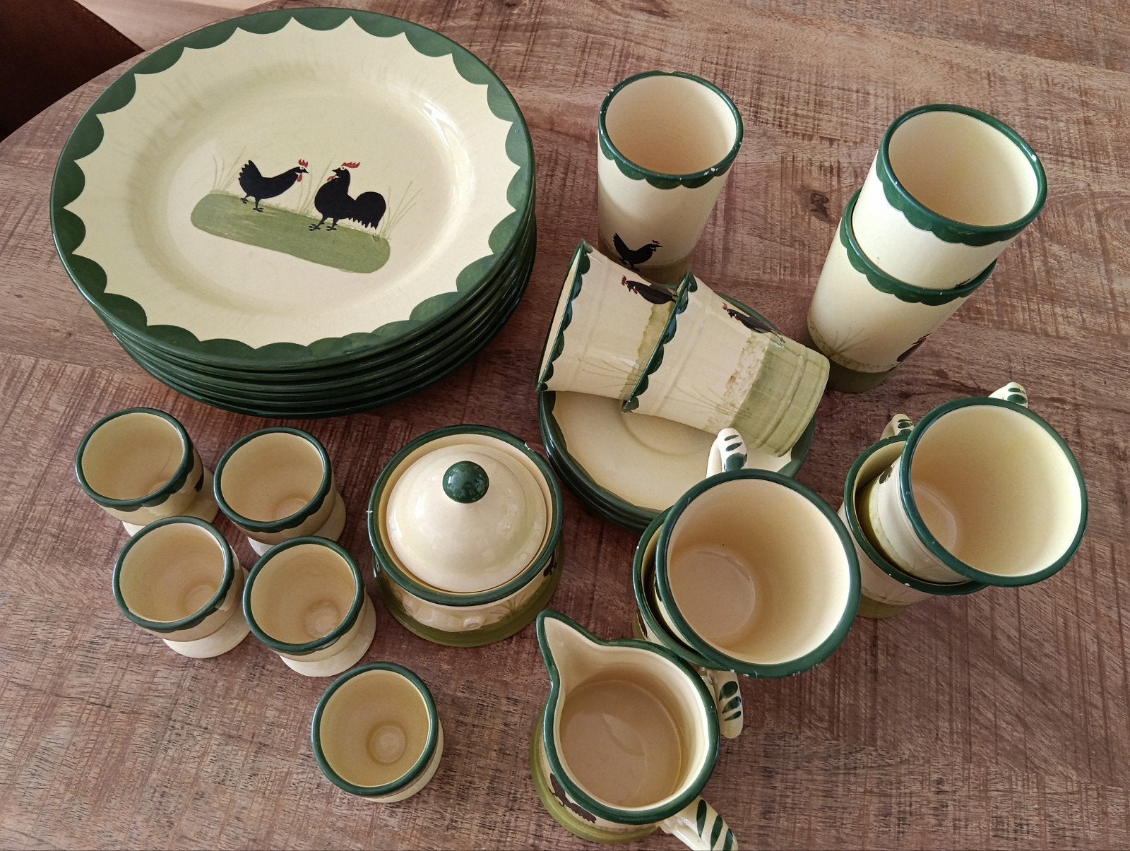 Vintage Servies met Haan en Kip Motief., Ophalen, Gebruikt, Porselein, Overige stijlen