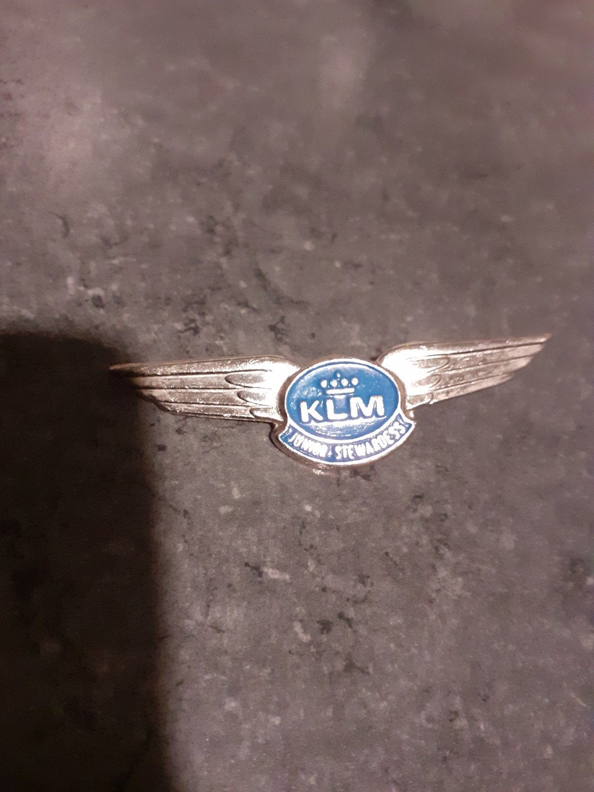 Vintage KLM Junior Stewardess Speldje - Vliegtuig Vleugels, Ophalen of Verzenden, Gebruikt, Transport, Speldje of Pin