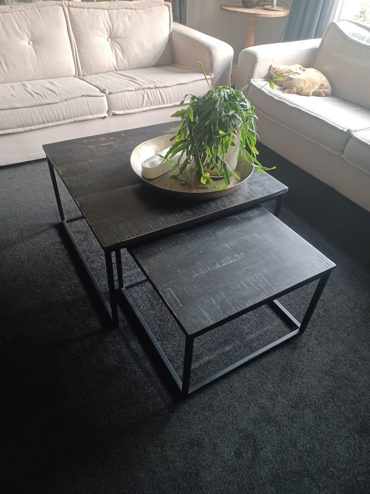 2 salontafels met stalen frame, Huis en Inrichting, Tafels | Salontafels, Ophalen, 50 tot 100 cm, Vierkant, 50 tot 100 cm