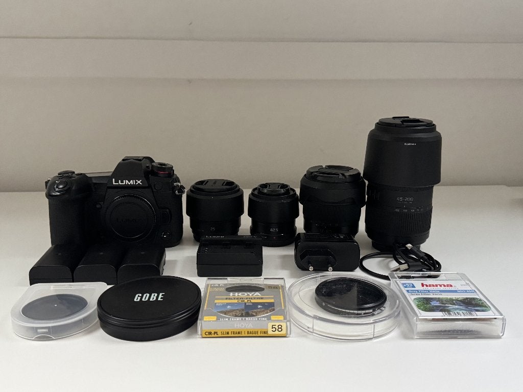 Panasonic Lumix G9 + 4 lenzen + filters + accessoires, Ophalen of Verzenden, Zo goed als nieuw, 20 megapixels, Beeldstabilisatie