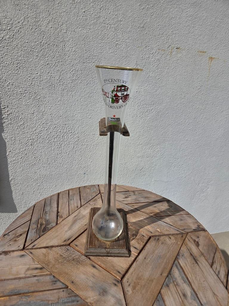 Oud Heineken koetsglas met houder, Ophalen of Verzenden, Gebruikt